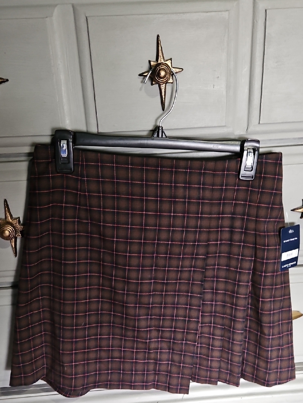 Lucky Brand Brown Plaid Mini Skirt with Pink Windowpane